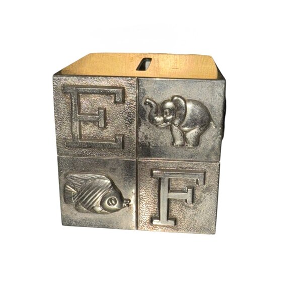 Vintage Metal Alphabet Block Coin Bank - Picture 3 of 9